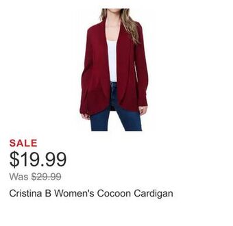 Costco Cristina b women's cocoon cardigan offer