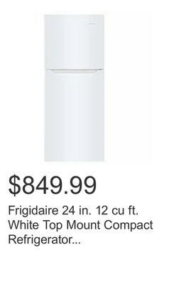 Costco Frigidaire 24 in. 12 cu ft. white top mount compact refrigerator with spacewise adjustable glass shelving offer