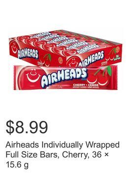 Costco Airheads individually wrapped full size bars, cherry, 36 × 15.6 g offer