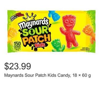 Costco Maynards sour patch kids candy, 18 × 60 g offer