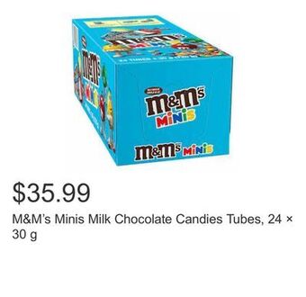 Costco M&m's minis milk chocolate candies tubes, 24 × 30 g offer