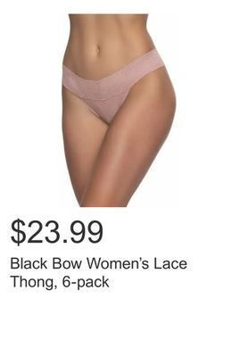 Costco Black bow women's lace thong, 6-pack offer