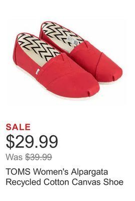 Costco Toms women's alpargata recycled cotton canvas shoe offer