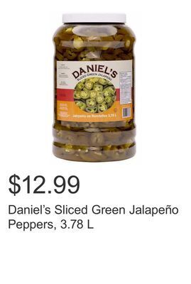 Costco Daniel's sliced green jalapeño peppers, 3.78 l offer