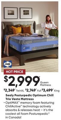 Sleep Country Sealy posturpedic optimum chill trio vesta mattress offer