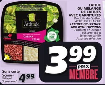 IGA Attitude fraîche lettuce or lettuce mix with toppings offer