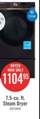 The Brick Samsung 7.5 cu. ft. smart electric dryer with steam sanitize+ - dve50bg8300vac offer