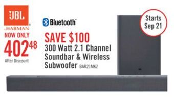The Brick Jbl 2.1-channel deep bass soundbar with wireless subwoofer offer
