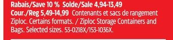 Canadian Tire Ziploc storage containers and bags offer