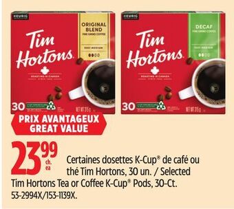 Canadian Tire Tim hortons selected tim hortons tea or coffee k-cup pods, 30-ct offer