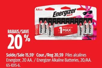 Canadian Tire Energizer alkaline batteries, 20/aa offer