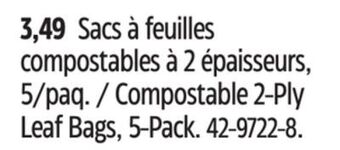 Canadian Tire Ctc compostable 2-ply leaf bags, 5-pack offer