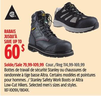 Canadian Tire Stanley safety work boots or altra low-cut hikers offer