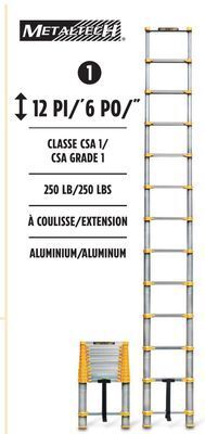 Canadian Tire Metaltech csa approved grade 1 aluminum telescopic ladder, 12.5-ft, 250-lb offer