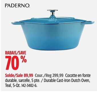 Canadian Tire Paderno durable cast-iron dutch oven, teal, 5-qt offer