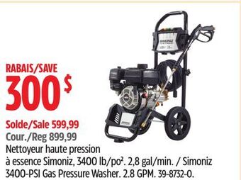 Canadian Tire Simoniz 3400-psi gas pressure washer offer