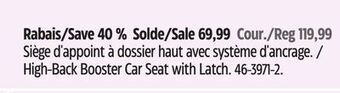 Canadian Tire Harmony high-back booster car seat with latch offer