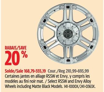 Canadian Tire Select rssw and envy alloy wheels including matte black models offer
