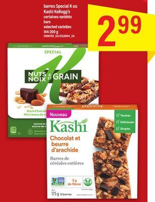 Maxi Barres special k ou kashi kellogg's, 144-200 g offer
