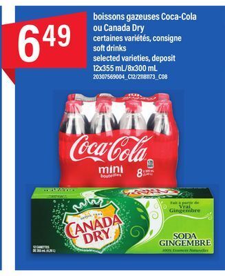 Maxi Boissons gazeuses coca-cola ou canada dry, 12x355 ml/8x300 ml offer