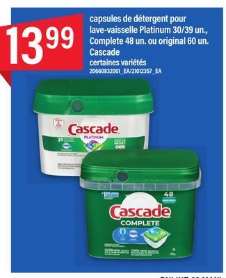Maxi Capsules de détergent pour lave-vaisselle platinum 30/39 un., complete 48 un. ou original 60 un. cascade offer
