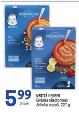 Uniprix Nestlé gerber céréales sélectionnées/ selected cereals offer