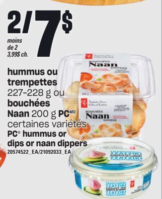 Provigo Hummus ou trempettes, 227-228 g ou bouchées naan, 200 g pc offer