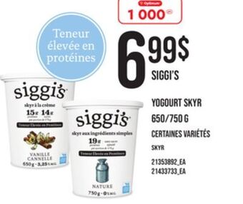 Provigo Siggi's yogourt skyr, 650/750 g offer