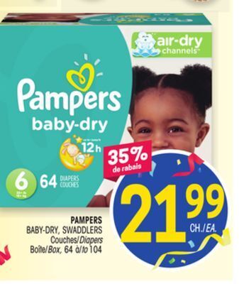 Uniprix Pampers baby-dry, swaddlers couches/diapers boîte/box offer