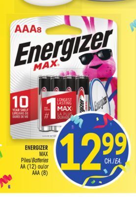 Uniprix Energizer max piles/batteries offer
