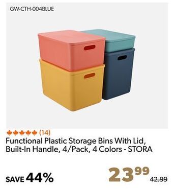 Shopper+ Functional plastic storage bins with lid, built-in handle, 4/pack, 4 colors - stora offer