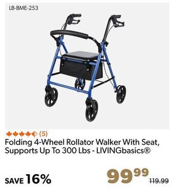 Shopper+ Folding 4-wheel rollator walker with seat, supports up to 300 lbs - livingbasics offer