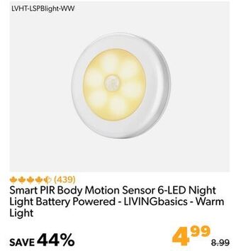 Shopper+ Smart pir body motion sensor 6-led night light battery powered - livingbasics - warm light offer
