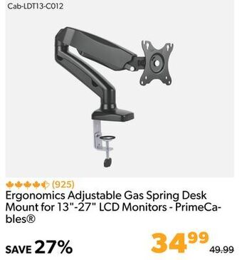 Shopper+ Ergonomics adjustable gas spring desk mount for 13-27 lcd monitors - primecables offer