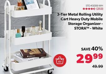 Shopper+ 3-tier metal rolling utility cart heavy duty mobile storage organizer - stora - white offer