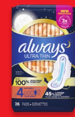 Walmart Always pads 20s - 48s or liners 68s - 120s offer