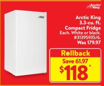 Walmart Arctic king 3.3-cu. ft. compact fridge offer