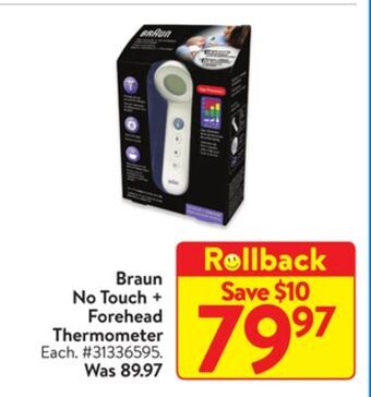 Walmart Braun no touch + forehead thermometer offer