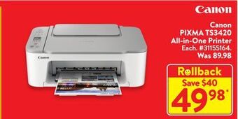 Walmart Canon pixma ts3420 all-in-one printer offer