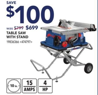 Lowe's Bosch table saw with stand offer