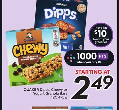 Sobeys Dipps, chewy or yogurt granola bars offer