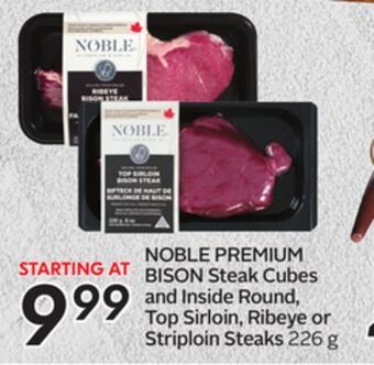 Sobeys Bison steak cubes and inside round, top sirloin, ribeye or striploin offer