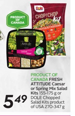 Sobeys Fresh attitude caesar or spring mix salad kits offer