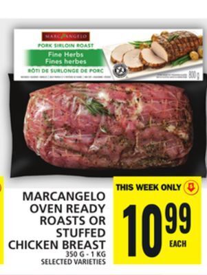 Food Basics Marcangelo oven ready roasts or stuffed chicken breast offer