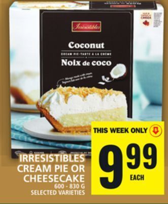 Food Basics Irresistibles cream pie or cheesecake offer