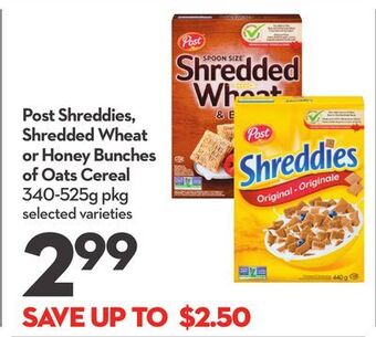 Longo's Post shreddies, shredded wheat or honey bunches of oats cereal offer