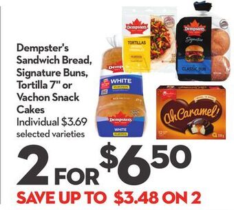 Longo's Dempster's sandwich bread, signature buns, tortilla 7 or vachon snack cakes offer