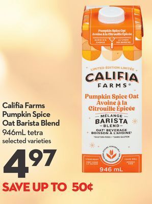 Longo's Califia farms pumpkin spice oat barista blend offer