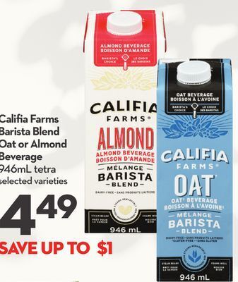 Longo's Califia farms barista blend oat or almond beverage offer