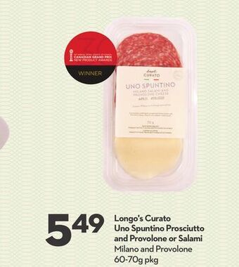 Longo's Curato uno spuntino prosciutto and provolone or salami offer